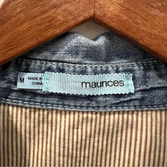 Maurices Womens Pearl Snap Denim Long Sleeve Shirt Top Medium Blue Western Y2K - Picture 7 of 12
